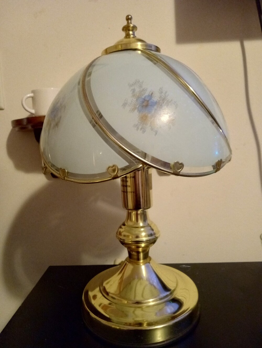Brass Table Lamp with White Floral Glass Shade - Classic Home Accents